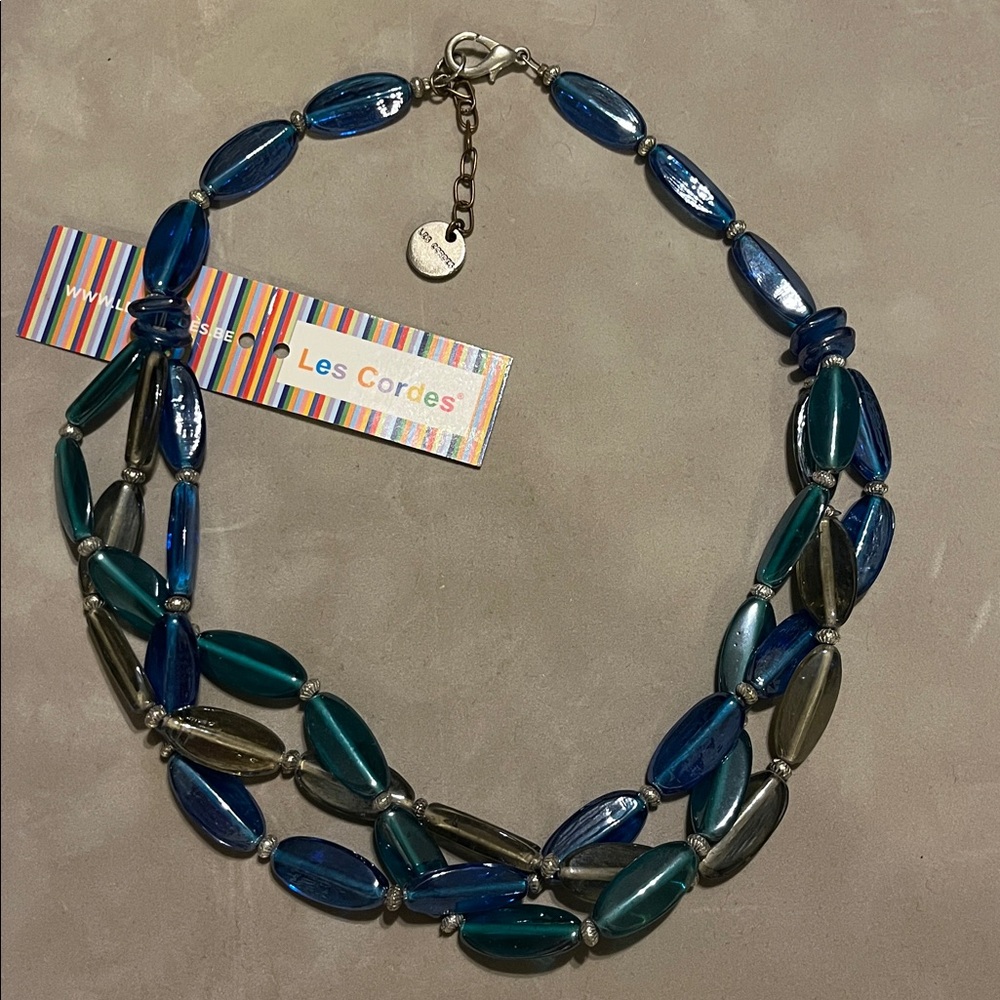 Les Cordes Blue Beaded Necklace handmade in Belgium